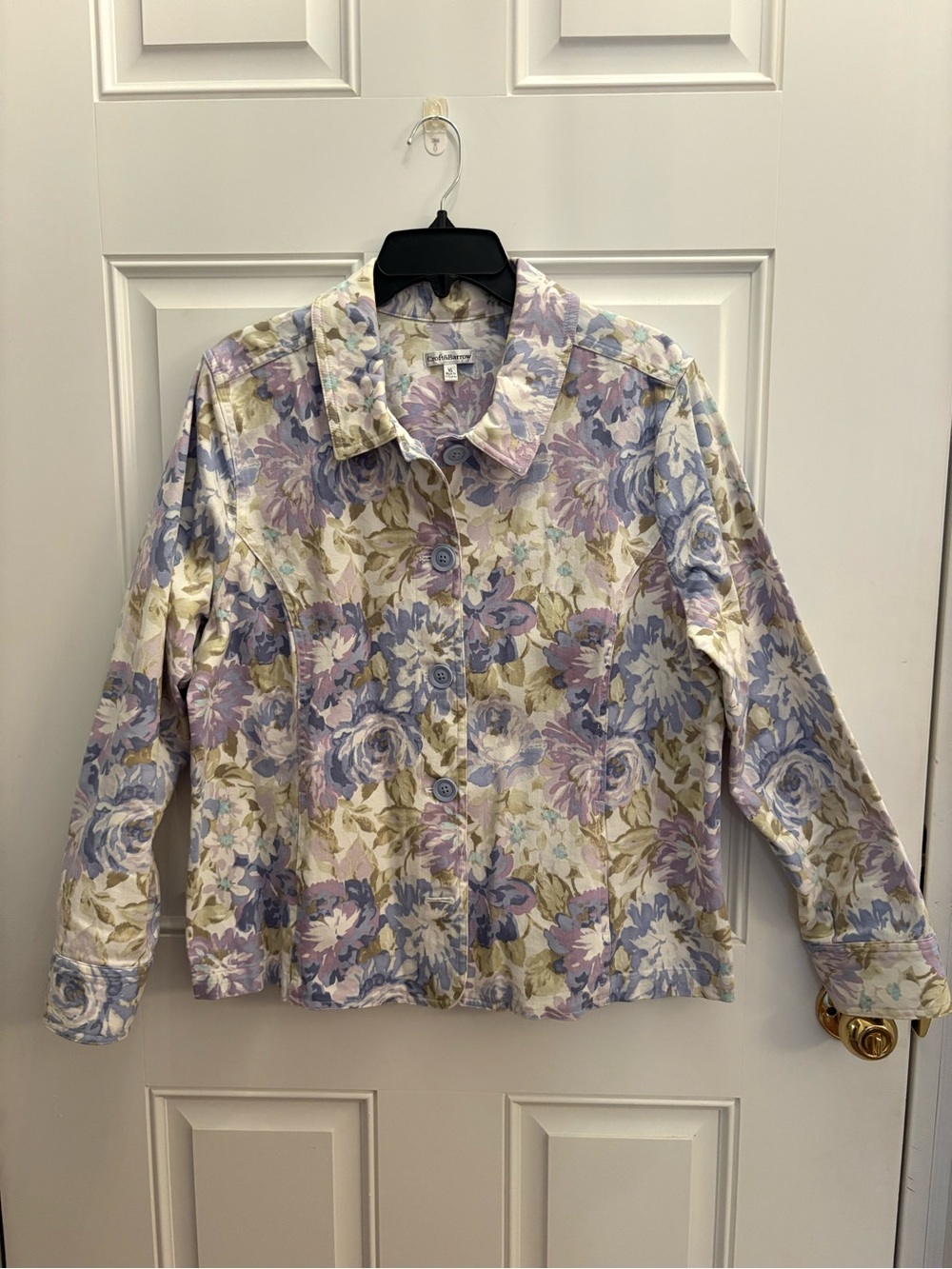 croft & barrow Lavender and Cream Floral Button-Front Jacket